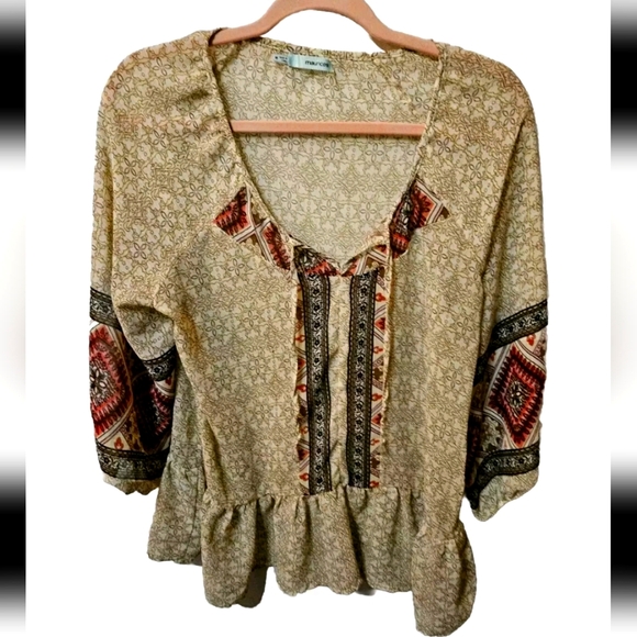 Maurices Womens Aztec Southwestern Style Semi Sheer Blouse - Picture 1 of 5